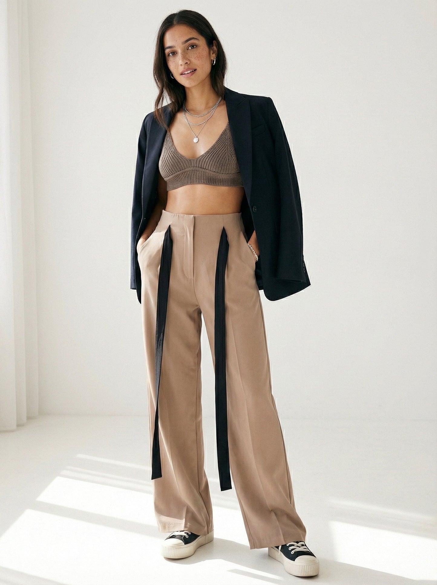 Contrast Tie Trousers