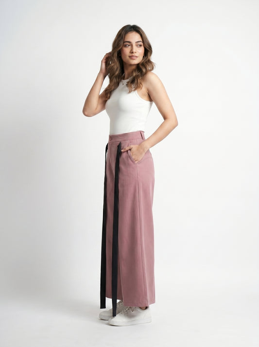 Contrast Tie Trousers Pink