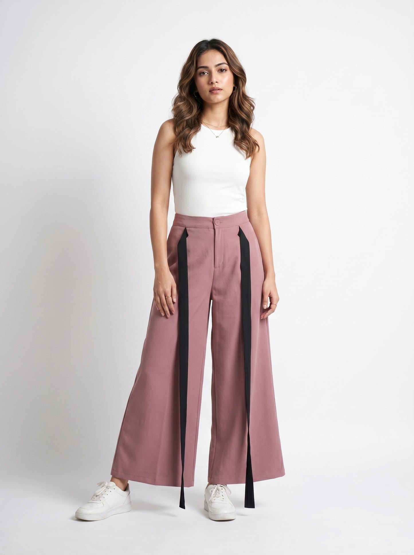Contrast Tie Trousers Pink