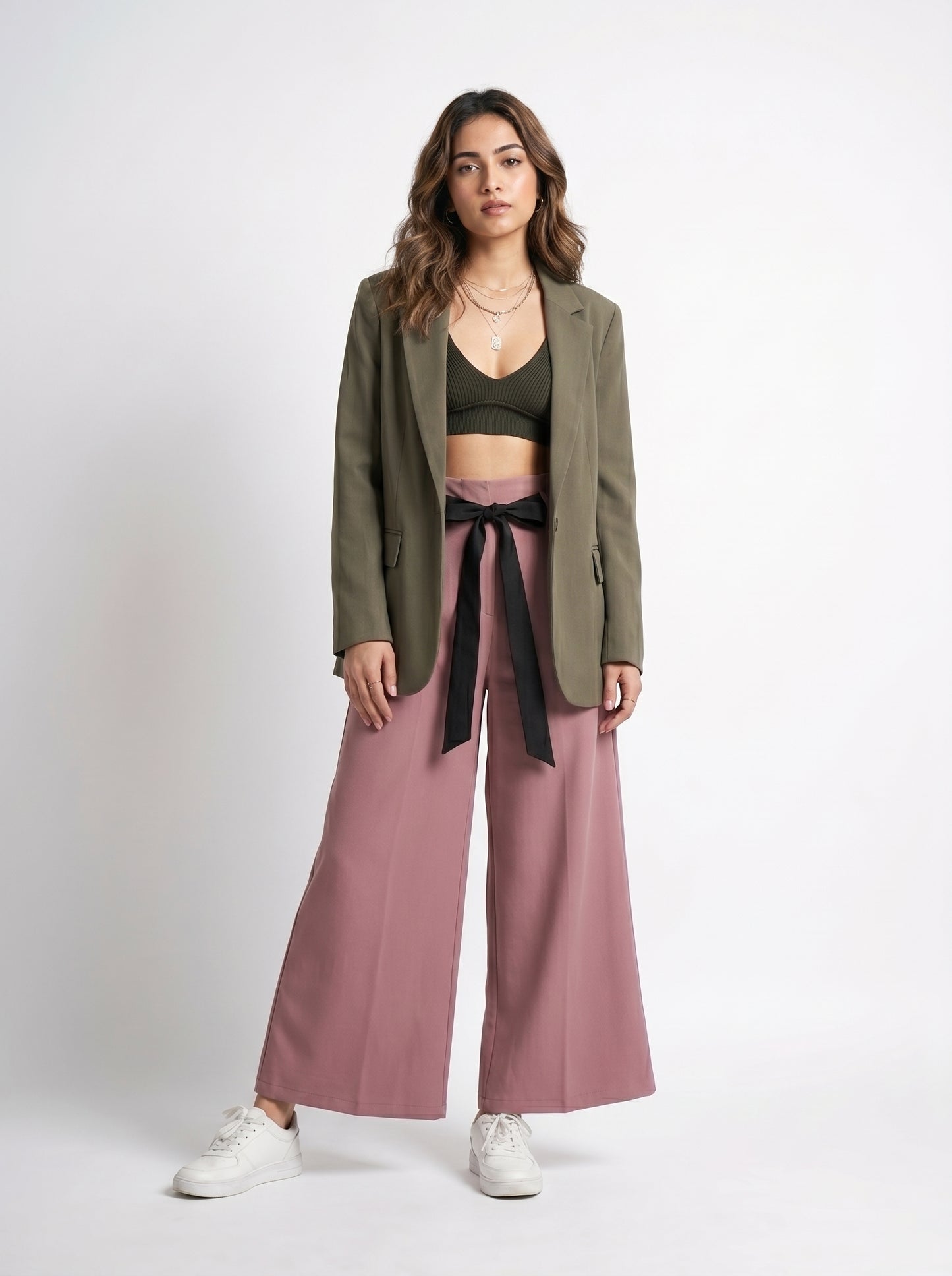 Contrast Tie Trousers Pink